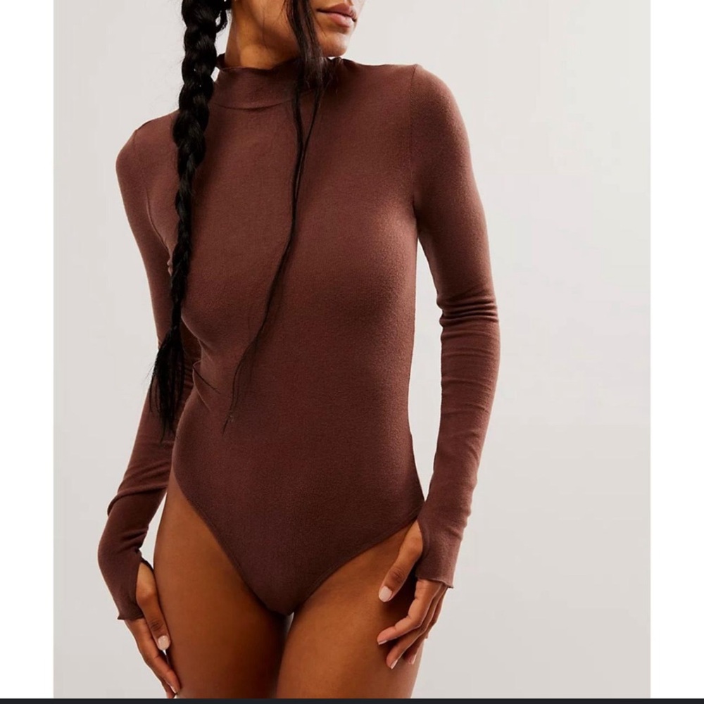Free People Intimately Super Soft Turtleneck Bodysuit in Brown